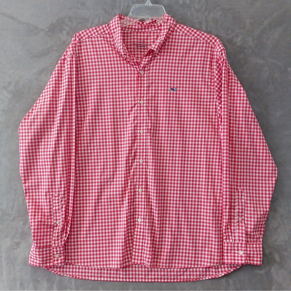 Vineyard Vines Performance Classic Fit Whale Shirt Men's XXL Gingham Red White - Picture 2 of 9